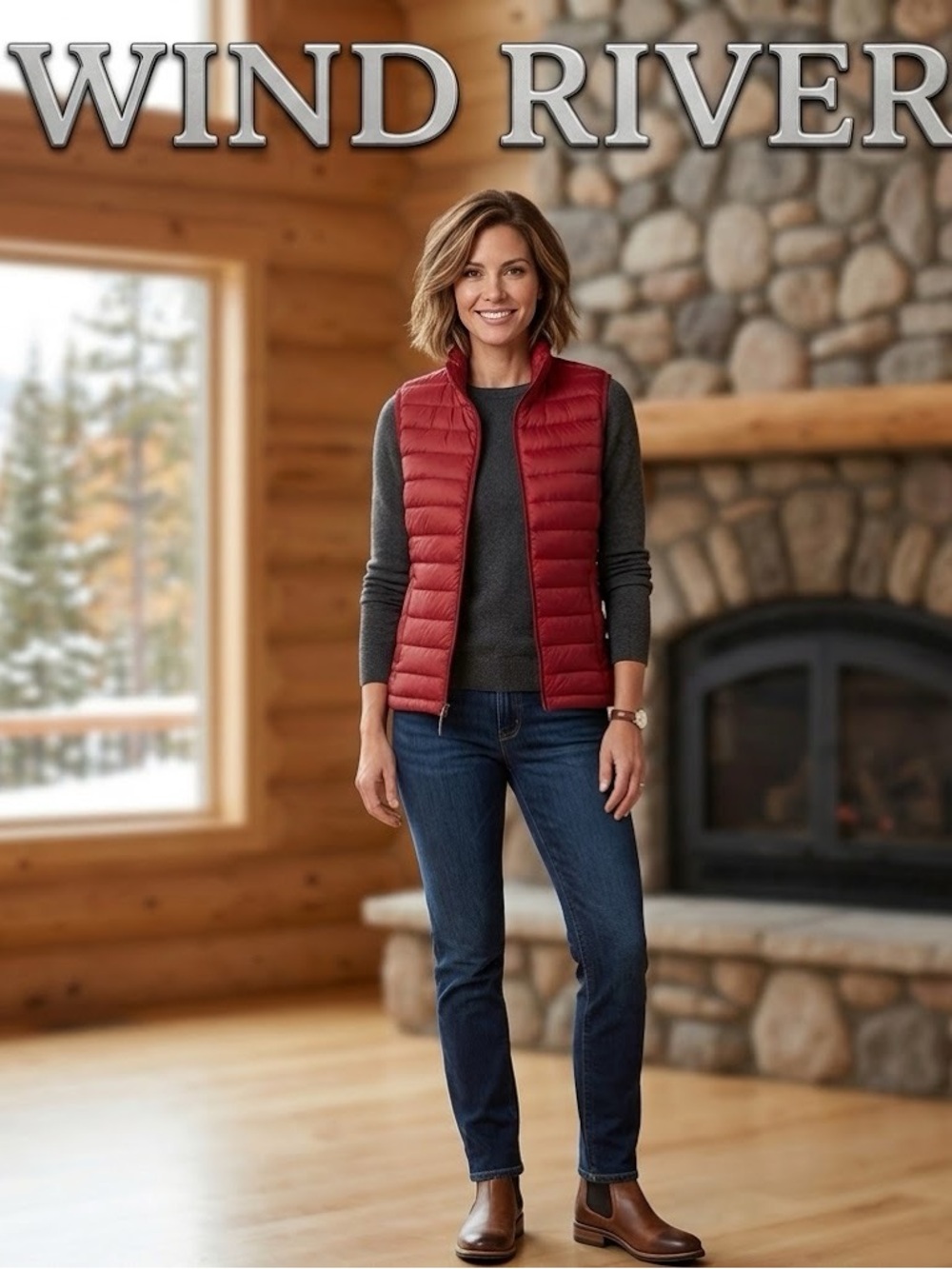 065-Wind River  Deep Red Quilted Packable Puffer Vest